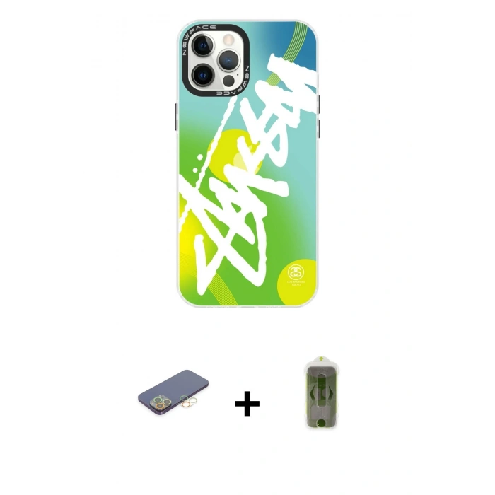 MARSİLYAN™- iPhone 12 Pro Max Kılıf Siluet Çizgi Koleksiyonu - Siyah Joko Magic 5D Hayalet Cam + Renkli Kamera Lens Koruma Cam - SI