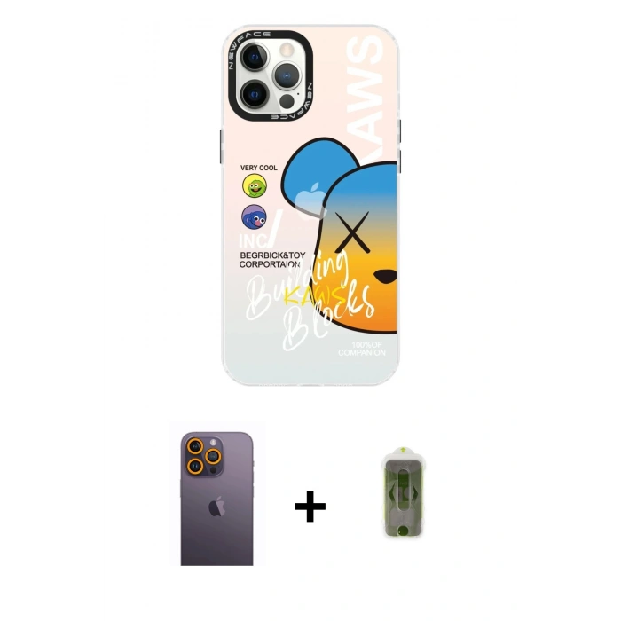 MARSİLYAN™- iPhone 12 Pro Max Kılıf Siluet Çizgi Koleksiyonu - Siyah Joko Magic 5D Hayalet Cam + Neon Fosforlu Kamera Lens - SI