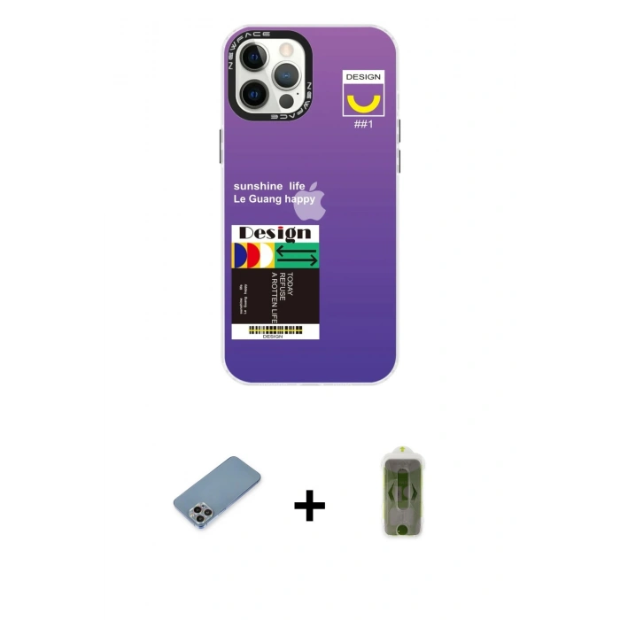 MARSİLYAN™- iPhone 12 Pro Max Kılıf Siluet Çizgi Koleksiyonu - Siyah Joko Magic 5D Hayalet Cam + Shine Kamera Lens Koruma Cam - GI