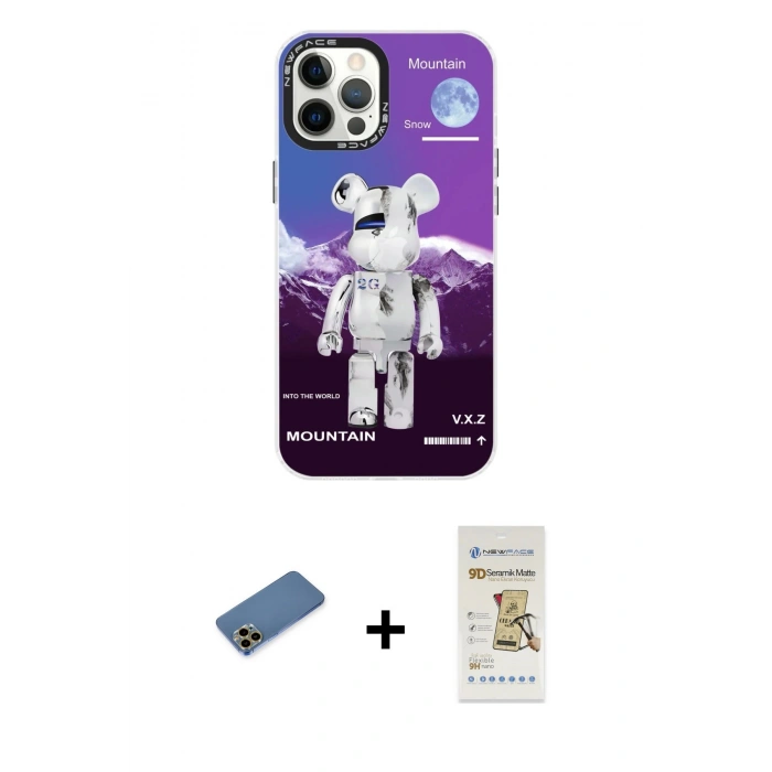 MARSİLYAN™- iPhone 12 Pro Max Kılıf Siluet Çizgi Koleksiyonu - Siyah Mat Seramik Nano Ekran Koruyucu + Shine Kamera Lens Koruma Cam - GD