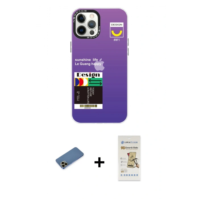 MARSİLYAN™- iPhone 12 Pro Max Kılıf Siluet Çizgi Koleksiyonu - Siyah Mat Seramik Nano Ekran Koruyucu + Shine Kamera Lens Koruma Cam - GD