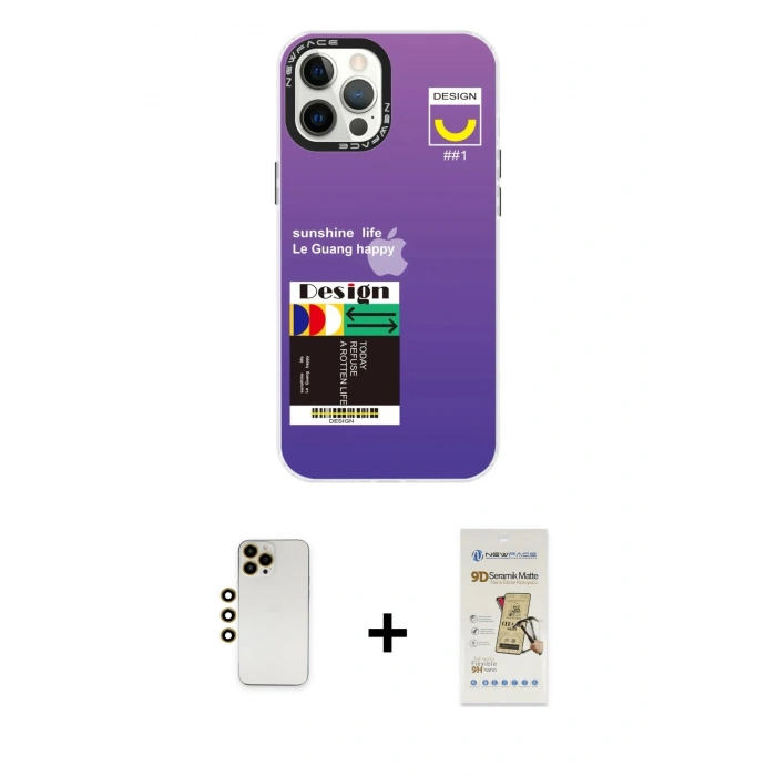 MARSİLYAN™- iPhone 12 Pro Max Kılıf Siluet Çizgi Koleksiyonu - Siyah Mat Seramik Nano Ekran Koruyucu + Shine Kamera Lens - GD