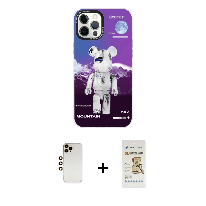 MARSİLYAN™- iPhone 12 Pro Max Kılıf Siluet Çizgi Koleksiyonu - Siyah Mat Seramik Nano Ekran Koruyucu + Shine Kamera Lens - GD