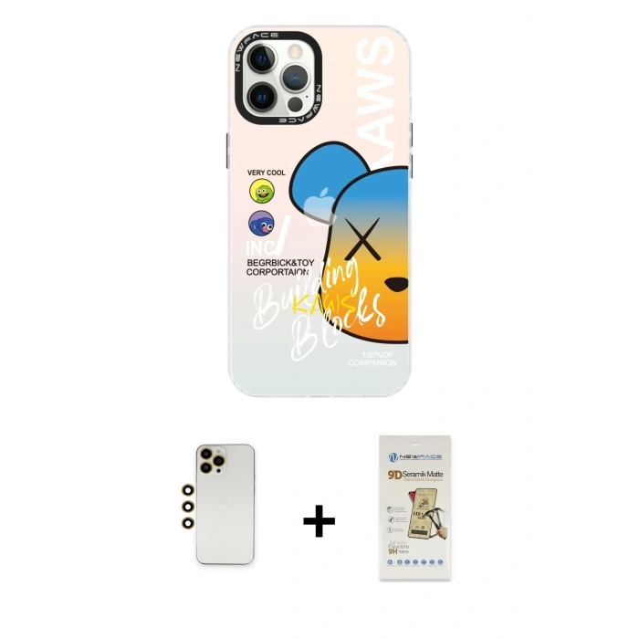 MARSİLYAN™- iPhone 12 Pro Max Kılıf Siluet Çizgi Koleksiyonu - Siyah Mat Seramik Nano Ekran Koruyucu + Shine Kamera Lens - GD