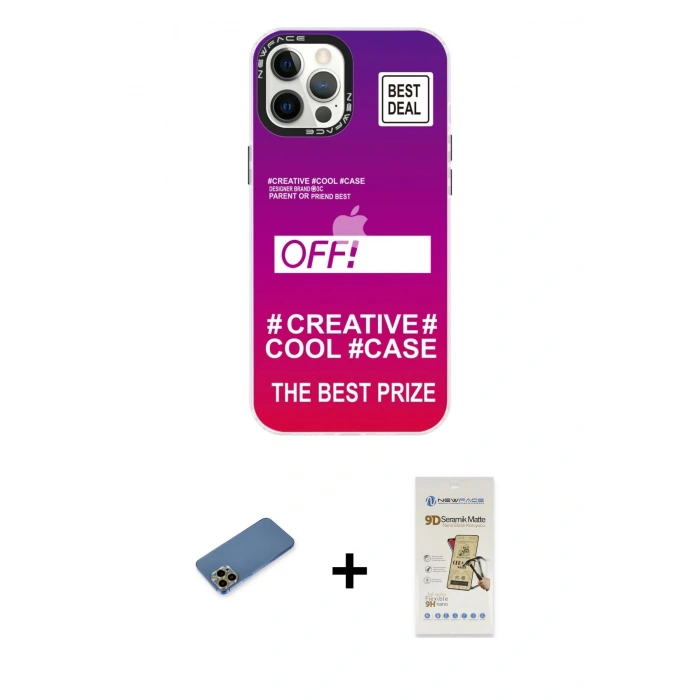 MARSİLYAN™- iPhone 12 Pro Max Kılıf Siluet Çizgi Koleksiyonu - Siyah Mat Seramik Nano Ekran Koruyucu + Shine Kamera Lens Koruma Cam - GD