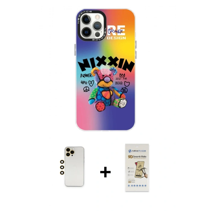 MARSİLYAN™- iPhone 12 Pro Max Kılıf Siluet Çizgi Koleksiyonu - Siyah Mat Seramik Nano Ekran Koruyucu + Shine Kamera Lens - GD