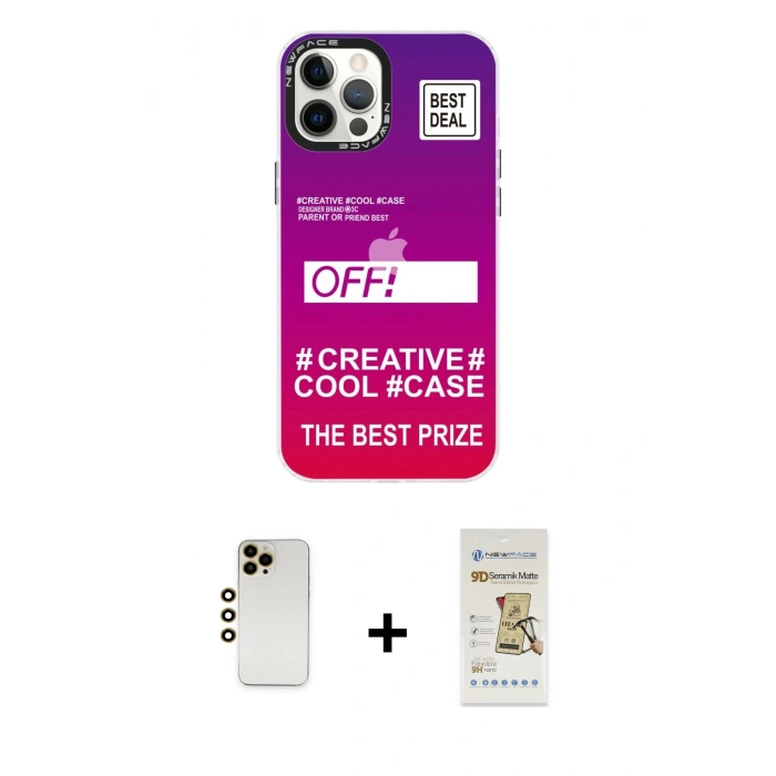 MARSİLYAN™- iPhone 12 Pro Max Kılıf Siluet Çizgi Koleksiyonu - Siyah Mat Seramik Nano Ekran Koruyucu + Shine Kamera Lens - GD