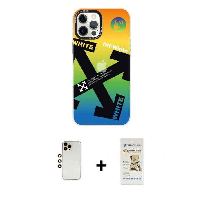 MARSİLYAN™- iPhone 12 Pro Max Kılıf Siluet Çizgi Koleksiyonu - Siyah Mat Seramik Nano Ekran Koruyucu + Shine Kamera Lens - GD