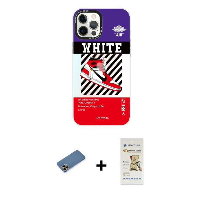 MARSİLYAN™- iPhone 12 Pro Max Kılıf Siluet Çizgi Koleksiyonu - Siyah Mat Seramik Nano Ekran Koruyucu + Shine Kamera Lens Koruma Cam - GD