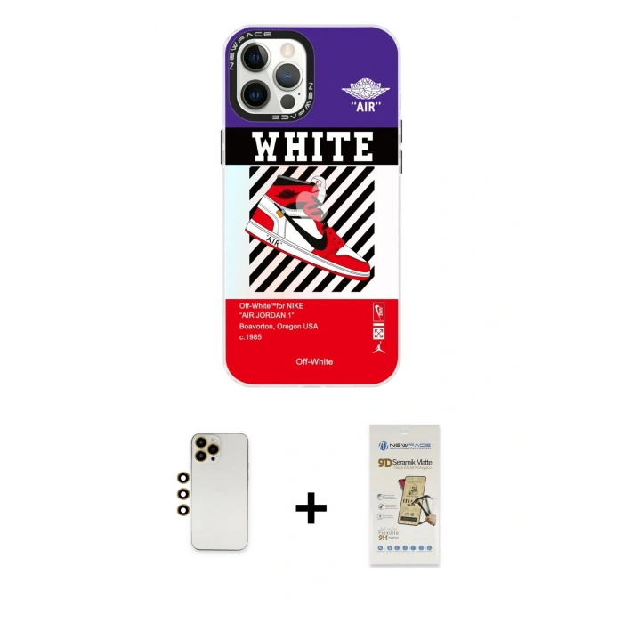 MARSİLYAN™- iPhone 12 Pro Max Kılıf Siluet Çizgi Koleksiyonu - Siyah Mat Seramik Nano Ekran Koruyucu + Shine Kamera Lens - GD