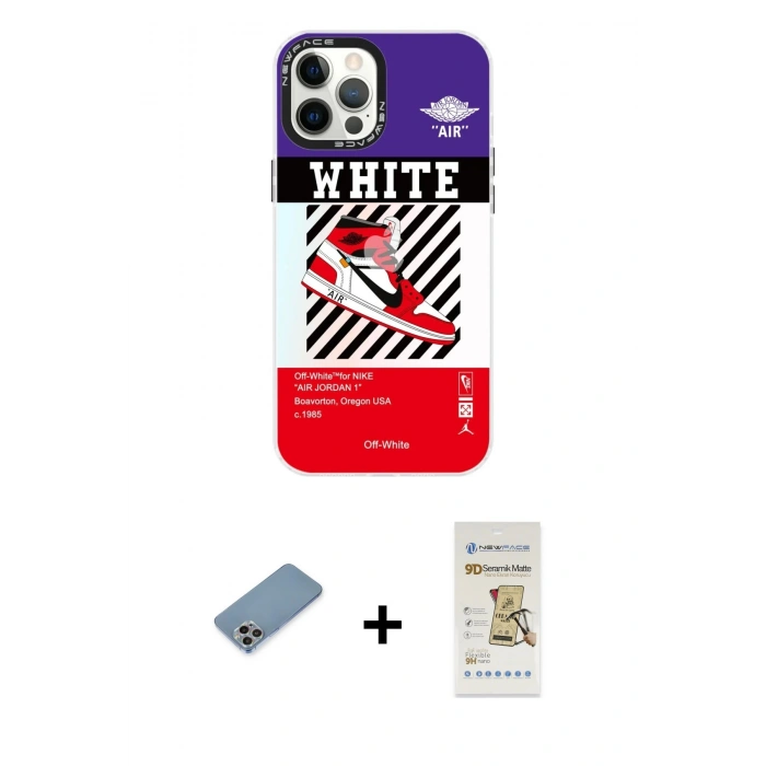 MARSİLYAN™- iPhone 12 Pro Max Kılıf Siluet Çizgi Koleksiyonu - Siyah Mat Seramik Nano Ekran Koruyucu + Shine Kamera Lens Koruma Cam - GI