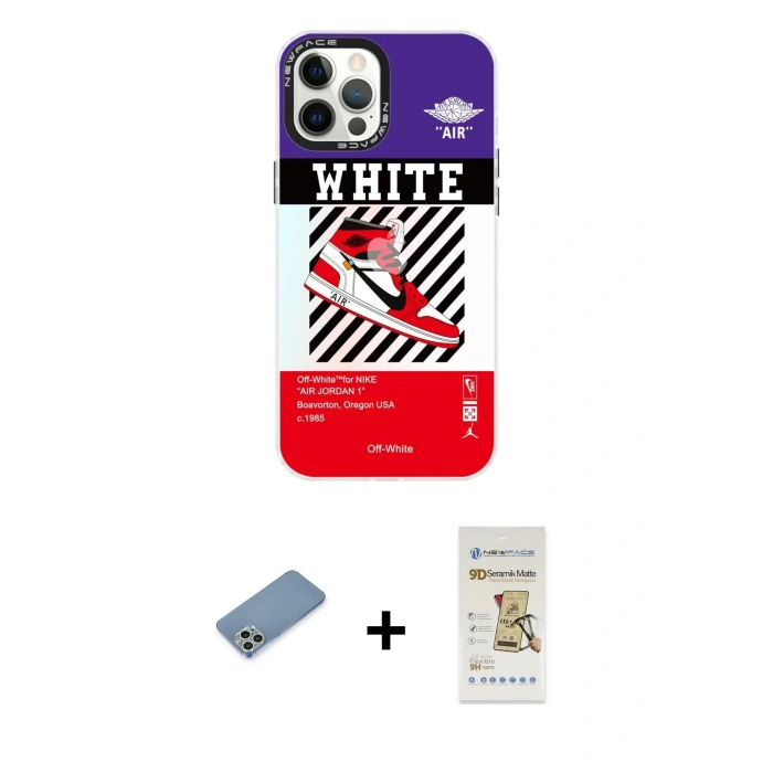 MARSİLYAN™- iPhone 12 Pro Max Kılıf Siluet Çizgi Koleksiyonu - Siyah Mat Seramik Nano Ekran Koruyucu + Shine Kamera Lens Koruma Cam - GS