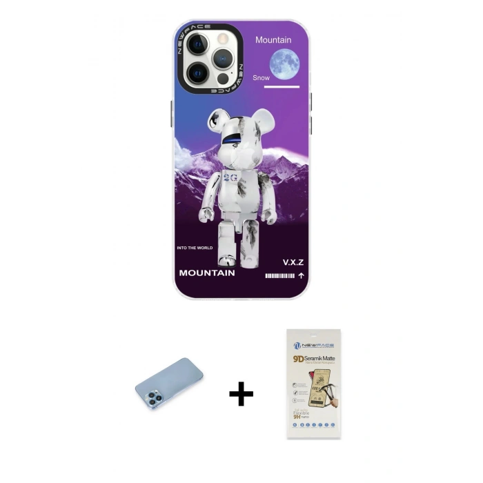 MARSİLYAN™- iPhone 12 Pro Max Kılıf Siluet Çizgi Koleksiyonu - Siyah Mat Seramik Nano Ekran Koruyucu + Shine Kamera Lens Koruma Cam - MI