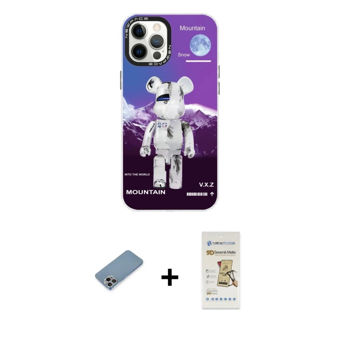 MARSİLYAN™- iPhone 12 Pro Max Kılıf Siluet Çizgi Koleksiyonu - Siyah Mat Seramik Nano Ekran Koruyucu + Shine Kamera Lens Koruma Cam - GI