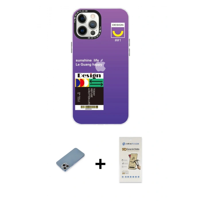 MARSİLYAN™- iPhone 12 Pro Max Kılıf Siluet Çizgi Koleksiyonu - Siyah Mat Seramik Nano Ekran Koruyucu + Shine Kamera Lens Koruma Cam - GI