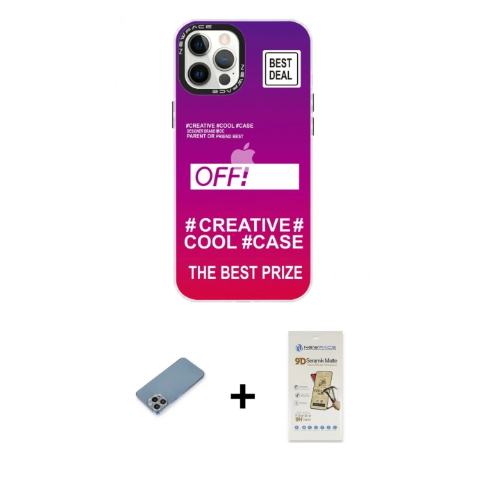 MARSİLYAN™- iPhone 12 Pro Max Kılıf Siluet Çizgi Koleksiyonu - Siyah Mat Seramik Nano Ekran Koruyucu + Shine Kamera Lens Koruma Cam - GI