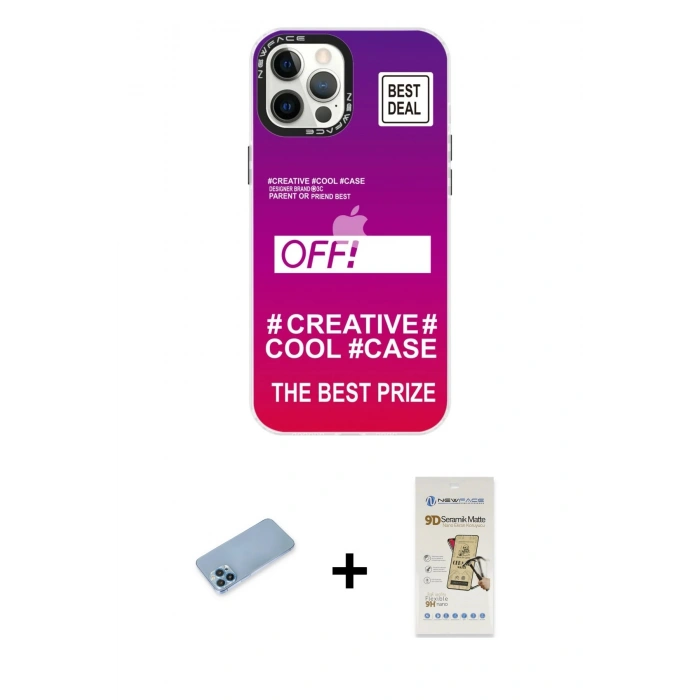 MARSİLYAN™- iPhone 12 Pro Max Kılıf Siluet Çizgi Koleksiyonu - Siyah Mat Seramik Nano Ekran Koruyucu + Shine Kamera Lens Koruma Cam - MI
