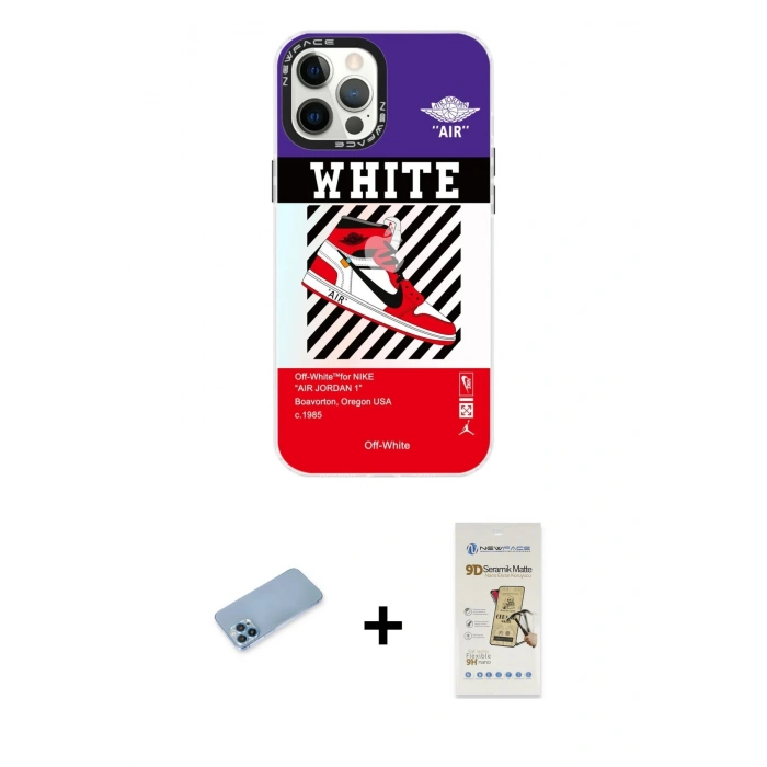 MARSİLYAN™- iPhone 12 Pro Max Kılıf Siluet Çizgi Koleksiyonu - Siyah Mat Seramik Nano Ekran Koruyucu + Shine Kamera Lens Koruma Cam - MI
