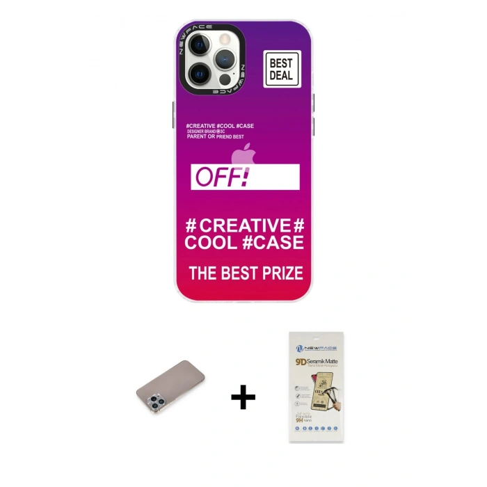 MARSİLYAN™- iPhone 12 Pro Max Kılıf Siluet Çizgi Koleksiyonu - Siyah Mat Seramik Nano Ekran Koruyucu + Sierra Blue Shine Kamera Lens Koruma Cam