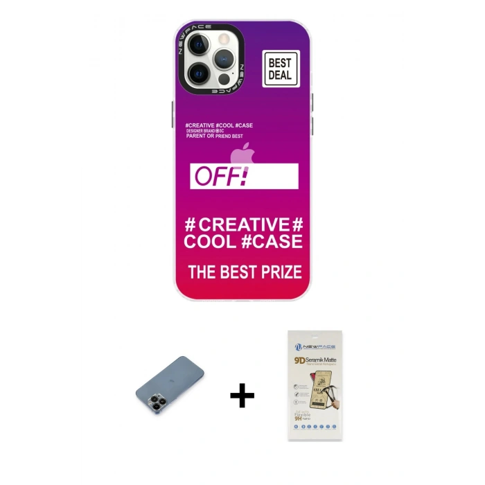 MARSİLYAN™- iPhone 12 Pro Max Kılıf Siluet Çizgi Koleksiyonu - Siyah Mat Seramik Nano Ekran Koruyucu + Shine Kamera Lens Koruma Cam - SH