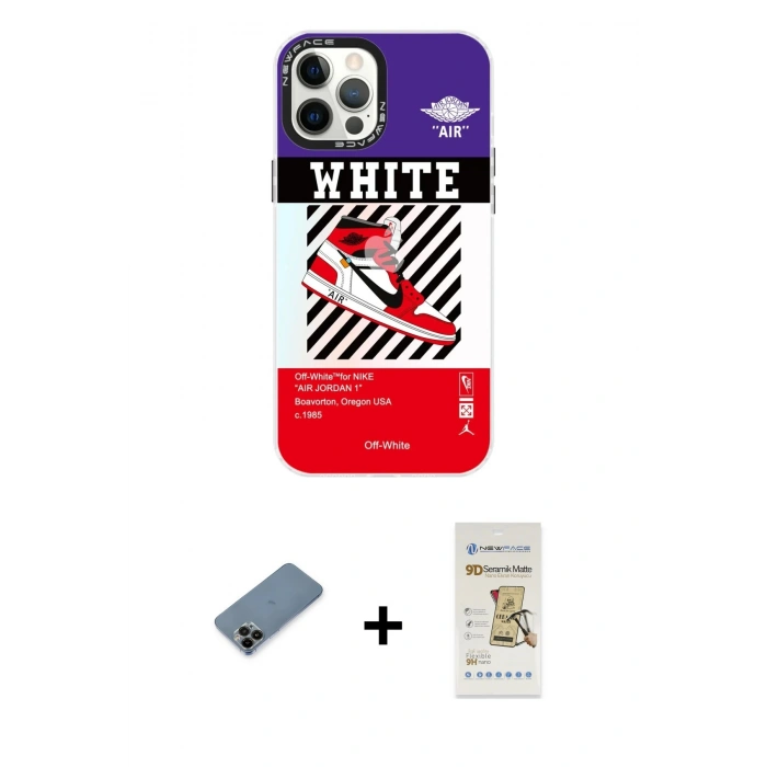 MARSİLYAN™- iPhone 12 Pro Max Kılıf Siluet Çizgi Koleksiyonu - Siyah Mat Seramik Nano Ekran Koruyucu + Shine Kamera Lens Koruma Cam - SH