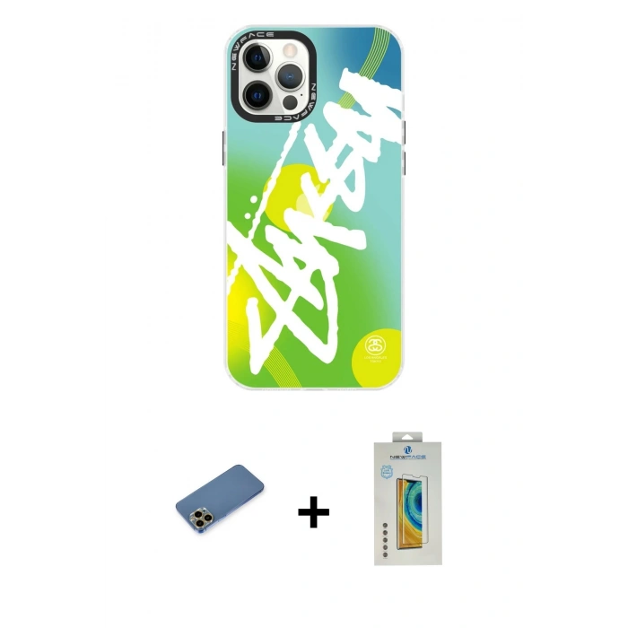 MARSİLYAN™- iPhone 12 Pro Max Kılıf Siluet Çizgi Koleksiyonu - Siyah Polymer Nano Ekran Koruyucu + Shine Kamera Lens Koruma Cam - GD