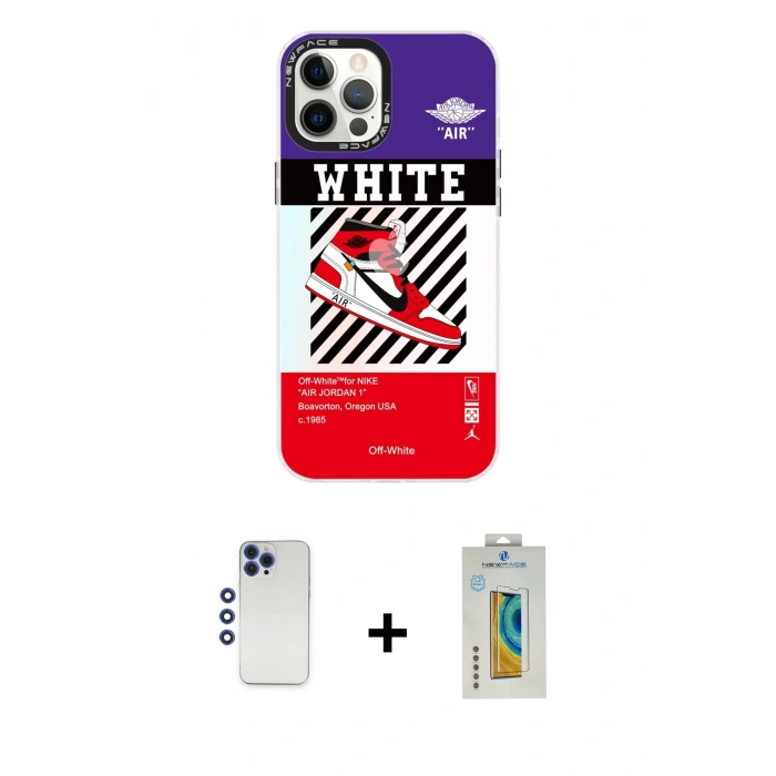 MARSİLYAN™- iPhone 12 Pro Max Kılıf Siluet Çizgi Koleksiyonu - Siyah Polymer Nano Ekran Koruyucu + Shine Kamera Lens - LT