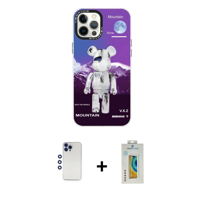 MARSİLYAN™- iPhone 12 Pro Max Kılıf Siluet Çizgi Koleksiyonu - Siyah Polymer Nano Ekran Koruyucu + Shine Kamera Lens - LT