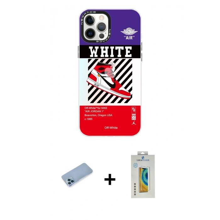 MARSİLYAN™- iPhone 12 Pro Max Kılıf Siluet Çizgi Koleksiyonu - Siyah Polymer Nano Ekran Koruyucu + Shine Kamera Lens Koruma Cam - MI