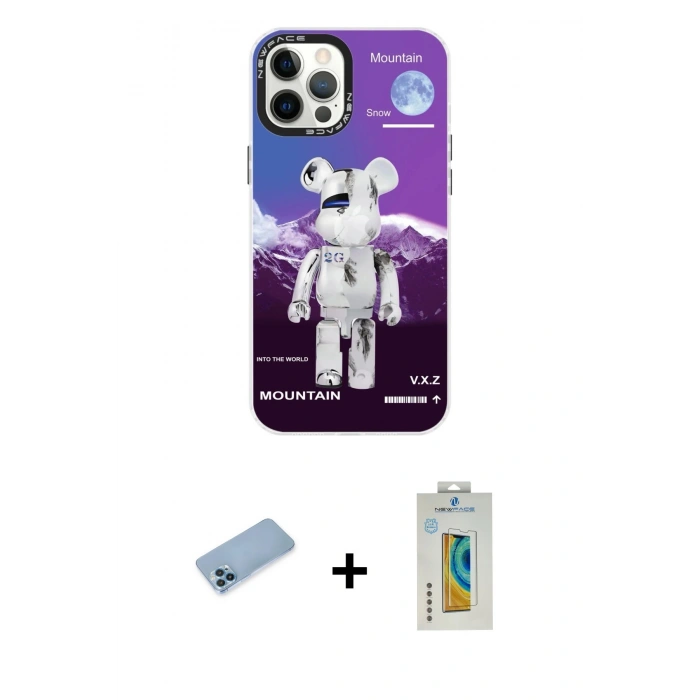 MARSİLYAN™- iPhone 12 Pro Max Kılıf Siluet Çizgi Koleksiyonu - Siyah Polymer Nano Ekran Koruyucu + Shine Kamera Lens Koruma Cam - MI