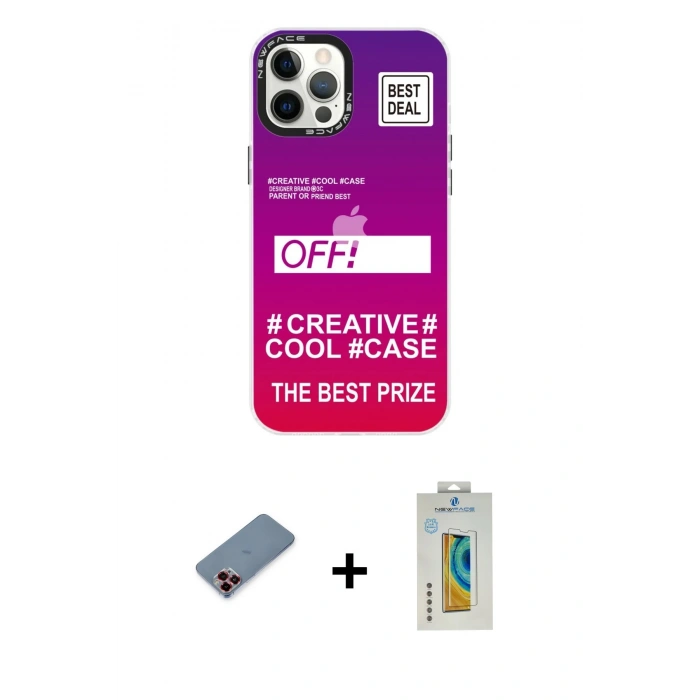 MARSİLYAN™- iPhone 12 Pro Max Kılıf Siluet Çizgi Koleksiyonu - Siyah Polymer Nano Ekran Koruyucu + Metal Kamera Lens Koruma Cam - KI