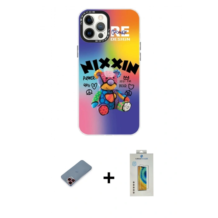MARSİLYAN™- iPhone 12 Pro Max Kılıf Siluet Çizgi Koleksiyonu - Siyah Polymer Nano Ekran Koruyucu + Metal Kamera Lens Koruma Cam - KI