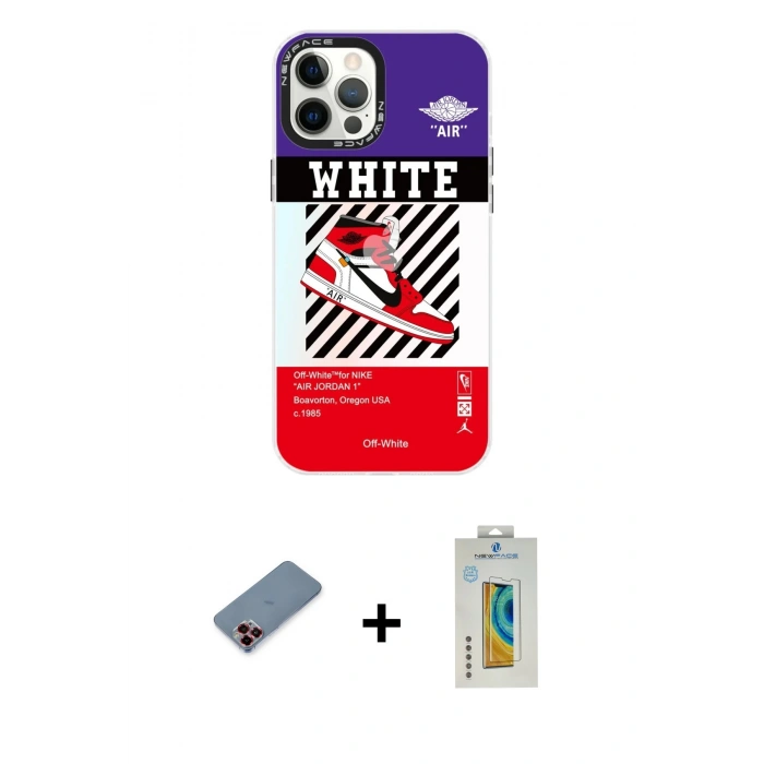MARSİLYAN™- iPhone 12 Pro Max Kılıf Siluet Çizgi Koleksiyonu - Siyah Polymer Nano Ekran Koruyucu + Metal Kamera Lens Koruma Cam - KI