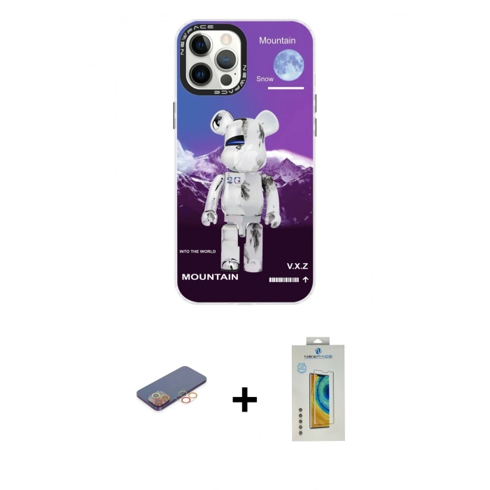 MARSİLYAN™- iPhone 12 Pro Max Kılıf Siluet Çizgi Koleksiyonu - Siyah Polymer Nano Ekran Koruyucu + Renkli Kamera Lens Koruma Cam - TU