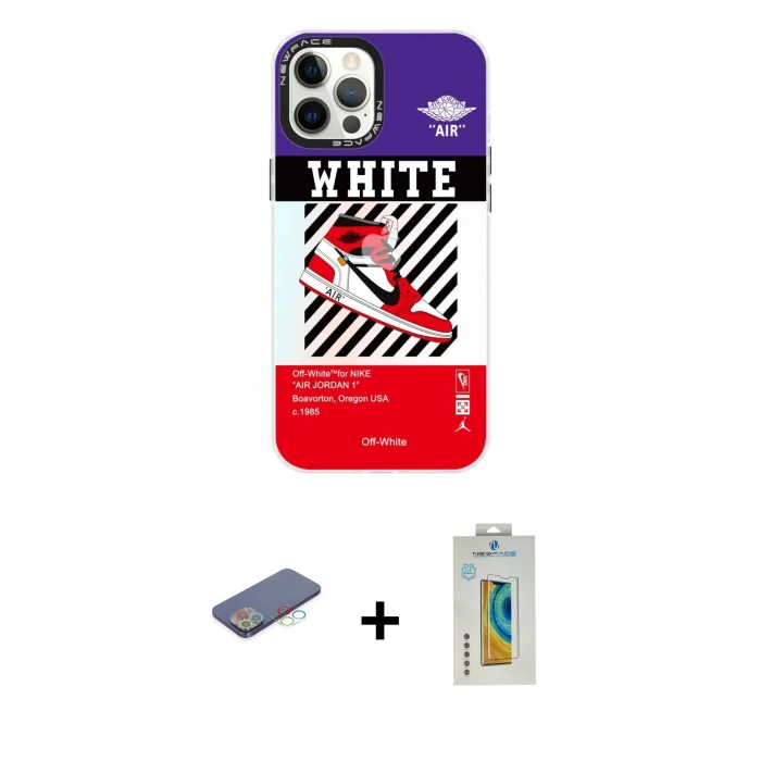 MARSİLYAN™- iPhone 12 Pro Max Kılıf Siluet Çizgi Koleksiyonu - Siyah Polymer Nano Ekran Koruyucu + Renkli Kamera Lens Koruma Cam - MI