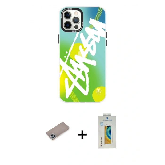 MARSİLYAN™- iPhone 12 Pro Max Kılıf Siluet Çizgi Koleksiyonu - Siyah Polymer Nano Ekran Koruyucu + Shine Kamera Lens Koruma Cam - SABE