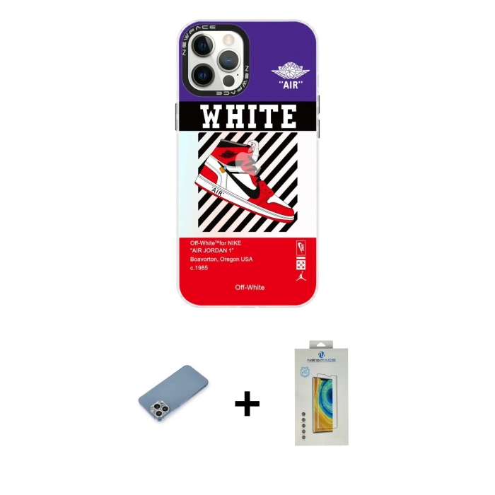 MARSİLYAN™- iPhone 12 Pro Max Kılıf Siluet Çizgi Koleksiyonu - Siyah Polymer Nano Ekran Koruyucu + Shine Kamera Lens Koruma Cam - GS