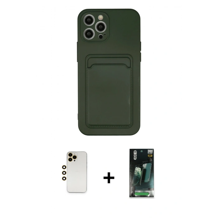 MARSİLYAN™- iPhone 12 Pro Max Kılıf Vadi Çizgi Prime - Şeffaf 360 Full Body Arka Koruyucu + Gold Shine Kamera Lens