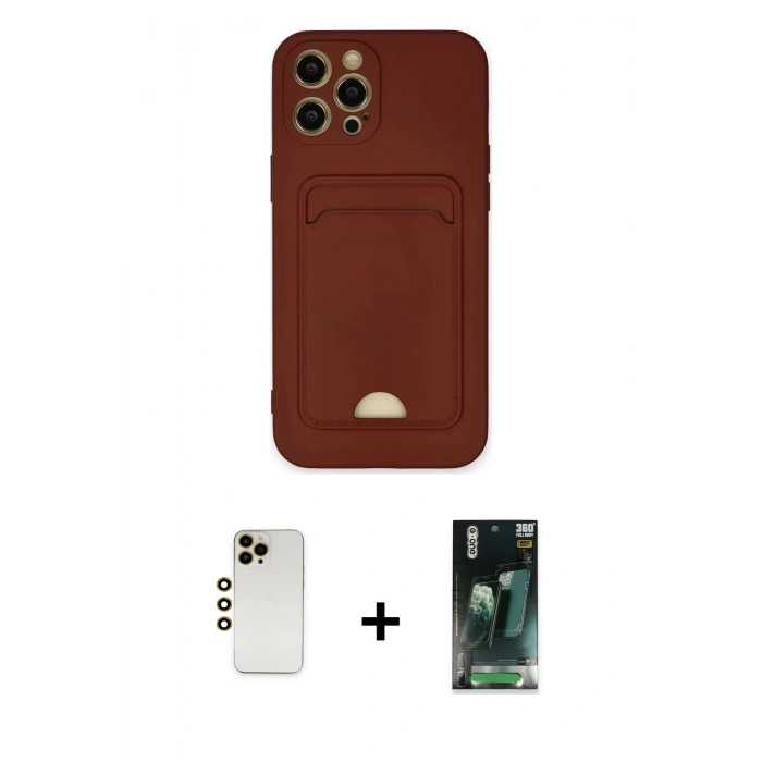 MARSİLYAN™- iPhone 12 Pro Max Kılıf Vadi Çizgi Prime - Şeffaf 360 Full Body Arka Koruyucu + Gold Shine Kamera Lens