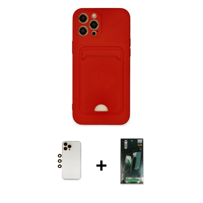 MARSİLYAN™- iPhone 12 Pro Max Kılıf Vadi Çizgi Prime - Şeffaf 360 Full Body Arka Koruyucu + Gold Shine Kamera Lens