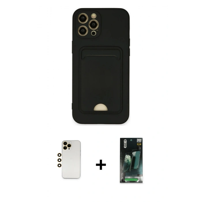 MARSİLYAN™- iPhone 12 Pro Max Kılıf Vadi Çizgi Prime - Şeffaf 360 Full Body Arka Koruyucu + Gold Shine Kamera Lens
