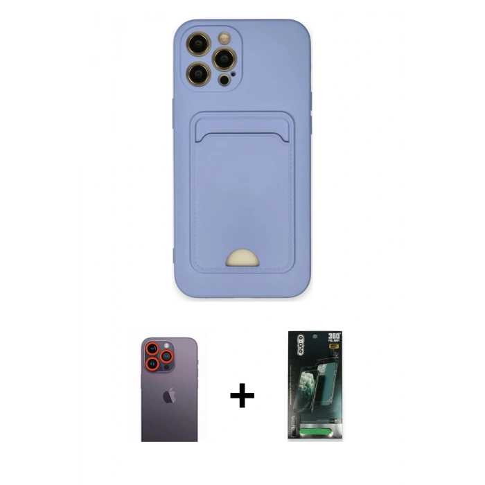 MARSİLYAN™- iPhone 12 Pro Max Kılıf Vadi Çizgi Prime - Şeffaf 360 Full Body Arka Koruyucu + Neon Fosforlu Kamera Lens - TU