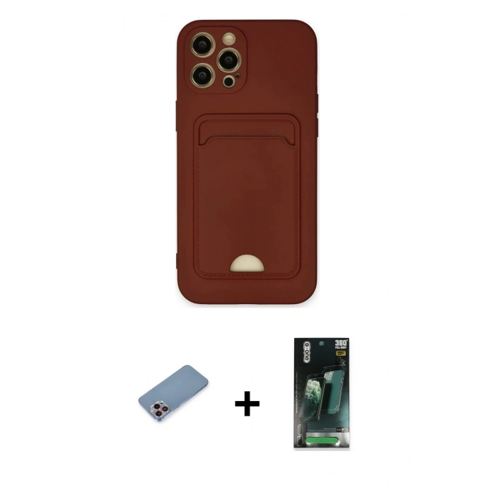 MARSİLYAN™- iPhone 12 Pro Max Kılıf Vadi Çizgi Prime - Şeffaf 360 Full Body Arka Koruyucu + Pembe Shine Kamera Lens Koruma Cam