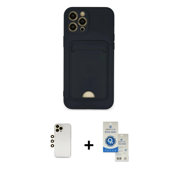 MARSİLYAN™- iPhone 12 Pro Max Kılıf Vadi Çizgi Prime - Şeffaf Royal Nano Ekran Koruyucu + Gold Shine Kamera Lens