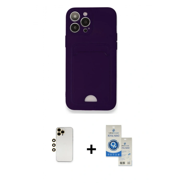MARSİLYAN™- iPhone 12 Pro Max Kılıf Vadi Çizgi Prime - Şeffaf Royal Nano Ekran Koruyucu + Gold Shine Kamera Lens