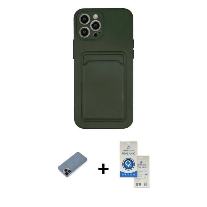 MARSİLYAN™- iPhone 12 Pro Max Kılıf Vadi Çizgi Prime - Şeffaf Royal Nano Ekran Koruyucu + Siyah Shine Kamera Lens Koruma Cam