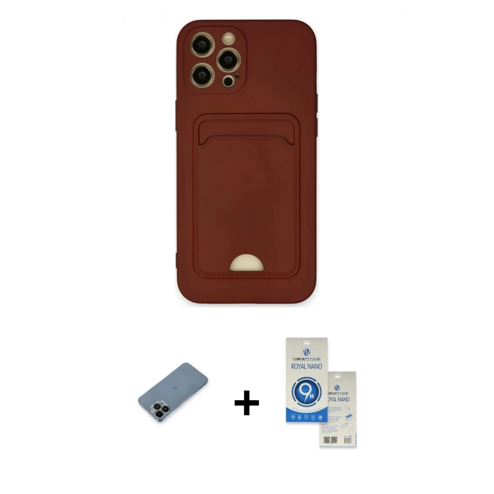 MARSİLYAN™- iPhone 12 Pro Max Kılıf Vadi Çizgi Prime - Şeffaf Royal Nano Ekran Koruyucu + Siyah Shine Kamera Lens Koruma Cam