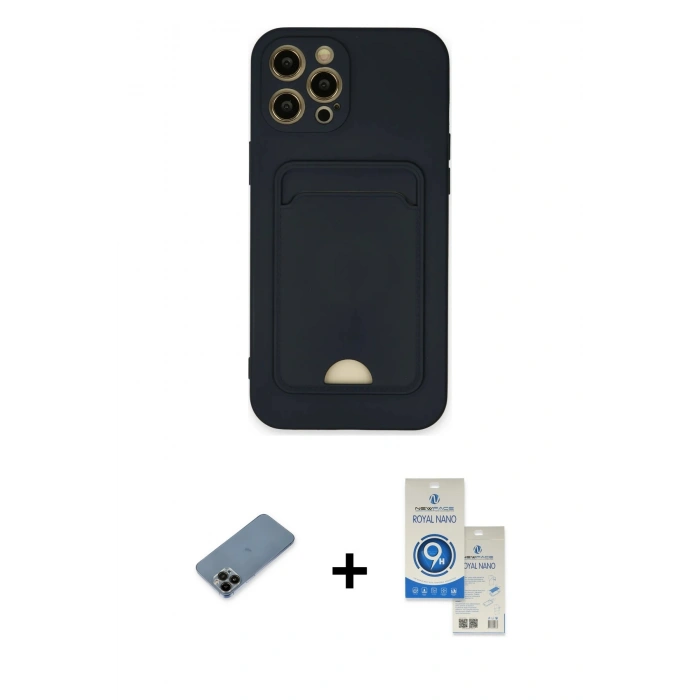 MARSİLYAN™- iPhone 12 Pro Max Kılıf Vadi Çizgi Prime - Şeffaf Royal Nano Ekran Koruyucu + Siyah Shine Kamera Lens Koruma Cam
