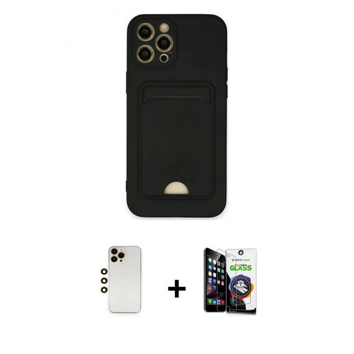 MARSİLYAN™- iPhone 12 Pro Max Kılıf Vadi Çizgi Prime - Şeffaf Temperli Cam Ekran Koruyucu + Shine Kamera Lens - GD