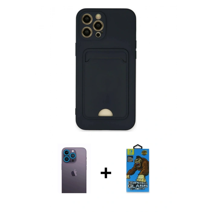 MARSİLYAN™- iPhone 12 Pro Max Kılıf Vadi Çizgi Prime - Siyah 18D Cam Ekran Koruyucu + Neon Fosforlu Kamera Lens - MI